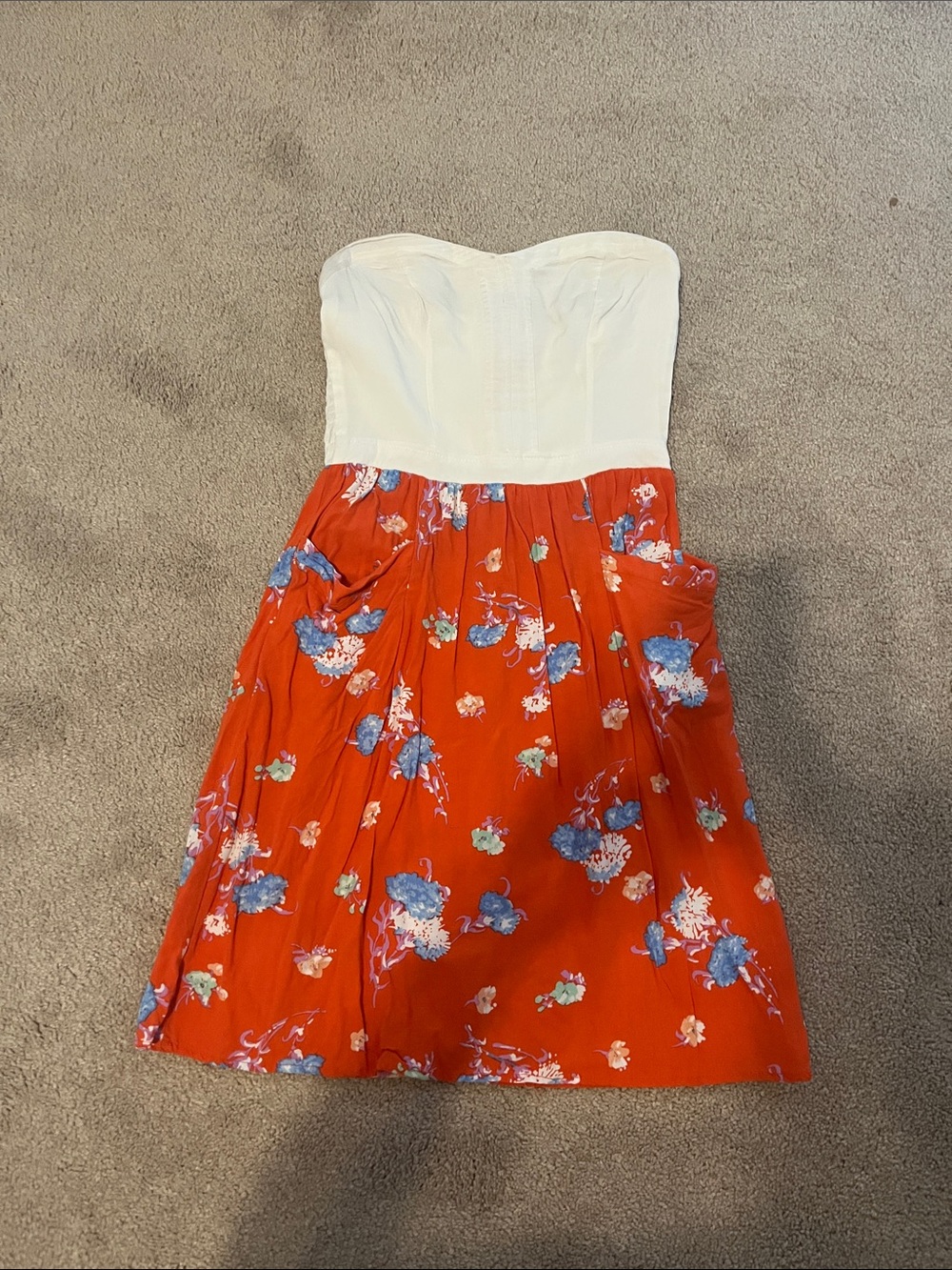 Xhilaration Strapless White Top Red Floral Skirt Dress